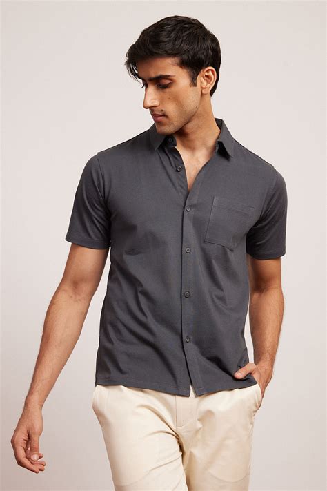 Buy Linen Shirt Short Sleeve Shirt Charcoal Online