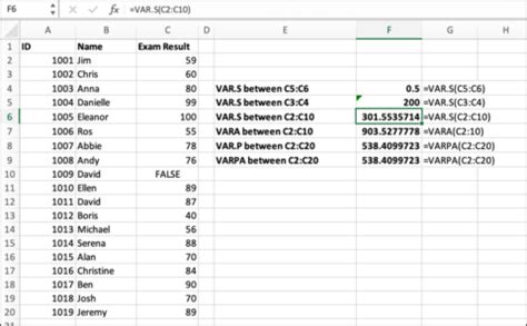 How to Find Sample Variance in Excel 的图像结果