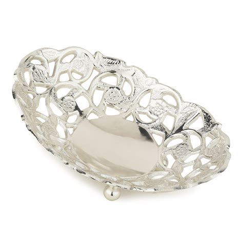 TulaPatra™ Nakashi Brass Oval Dish – Petite Silver Finish | Divyaneel ...