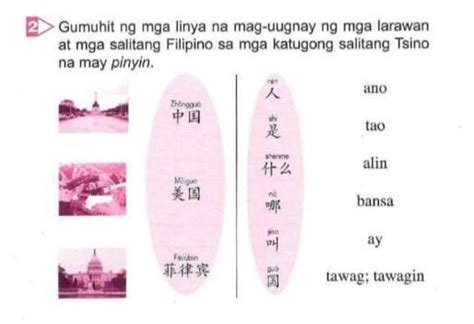 Gumuhit Ng mga linya na mag-uugnay Ng mga larawan at mga salitang ...