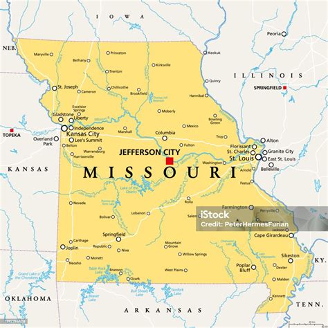 Missouri Mo Politische Karte Usbundesstaat Spitzname Show Me State ...