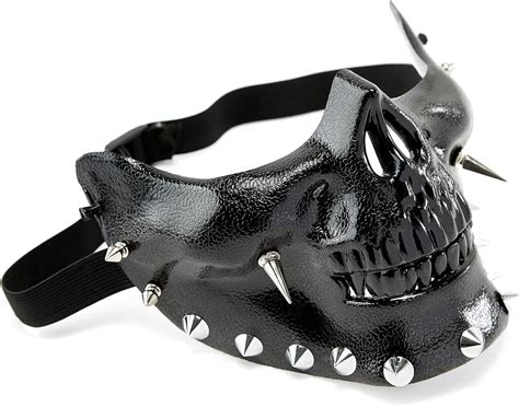 Buy Steampunk Mask Men Masquerade Skeletal Spike Half Face Skull Mask ...