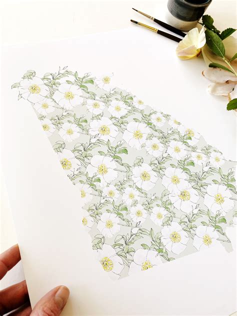 GEORGIA State Flower Map: Cherokee Rose: PRINT — Turn-of-the-Centuries