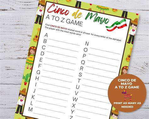Cinco De Mayo A to Z Game, Printable Cinco De Mayo Games for Kids ...