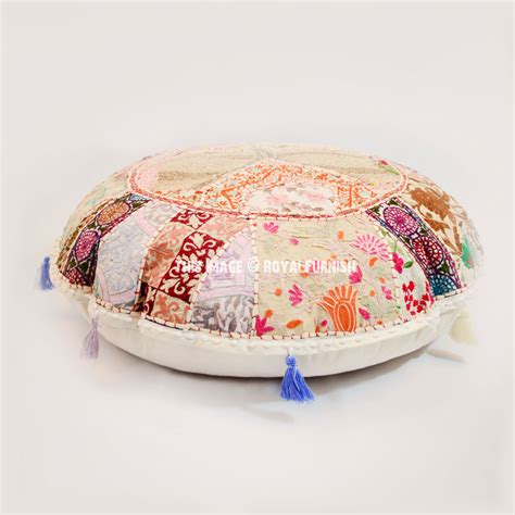 Giant White Multi Bohemian Handmade Round Floor Pillow Case ...