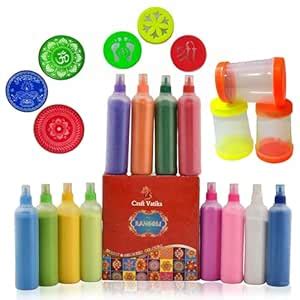 Buy Rangoli Making Tools Kit Set of 12 Rangoli Color Powder Bottle ...