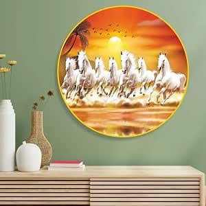 SAF Round 7 Running Horses Wall Art – Golden Frame MDF Decorative Panel ...