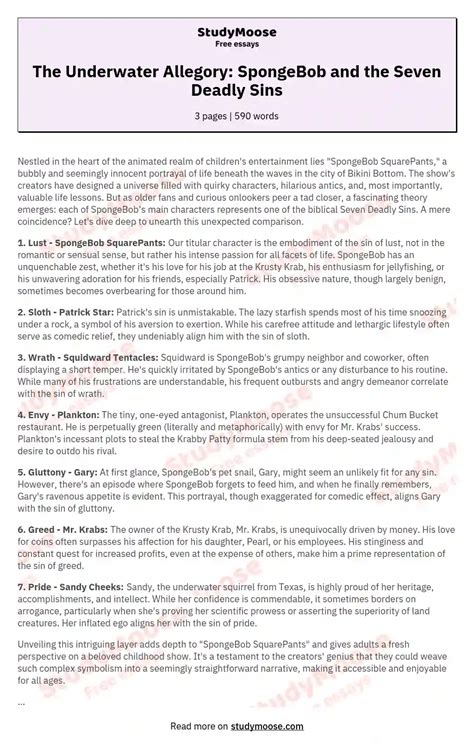 The Underwater Allegory: SpongeBob and the Seven Deadly Sins Free Essay ...