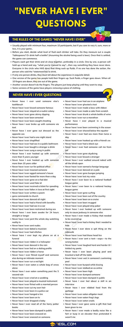 100 Really Good Never Have I Ever Questions • 7ESL