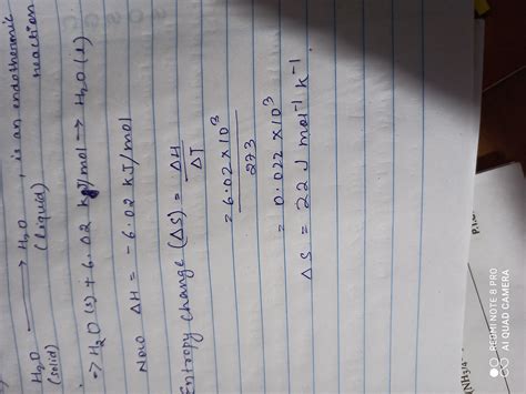 The enthalpy change for the transition of ice to liquid water at 273 ...