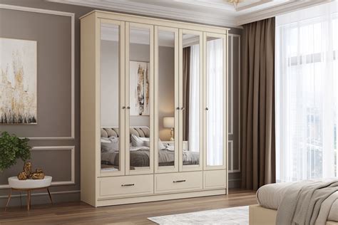 Classic Champagne-Toned 4-Door Swing Wardrobe Design With Mirror And ...