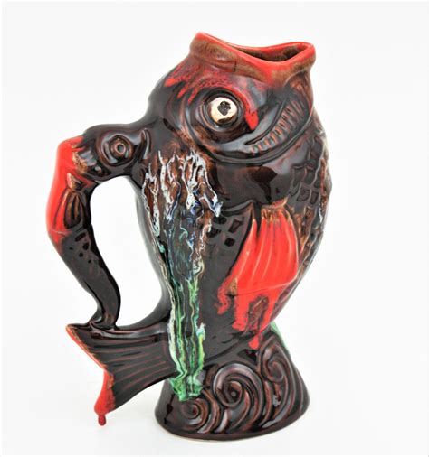 Glazed Ceramic Gurgle Fish Jug Pitcher by Vallauris, 1950s For Sale at ...