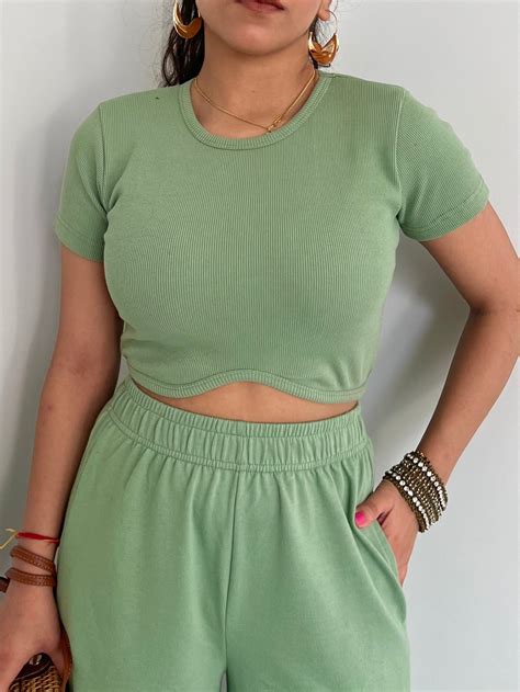 Mint Green French Terry Half Sleeves SET – Obleka.in
