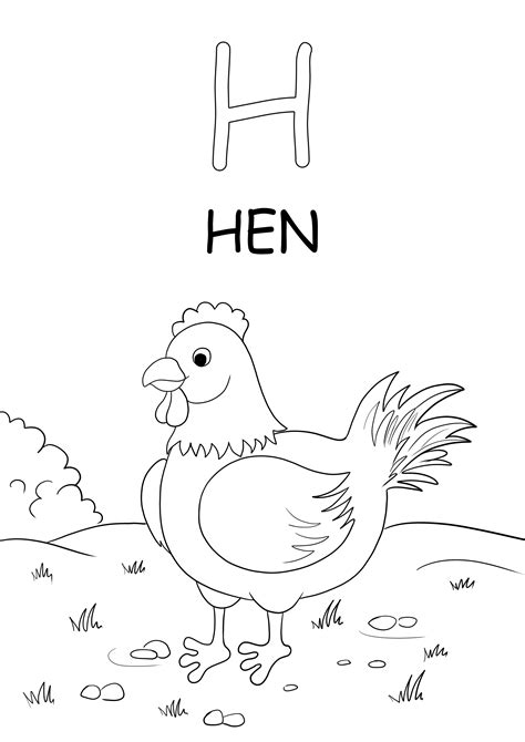 Hoja para colorear H es para HEN para descargar gratis