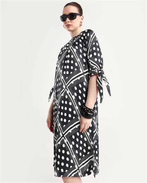 Buy Jeannie - Black Polka Print Knee Length Dress| Rareism