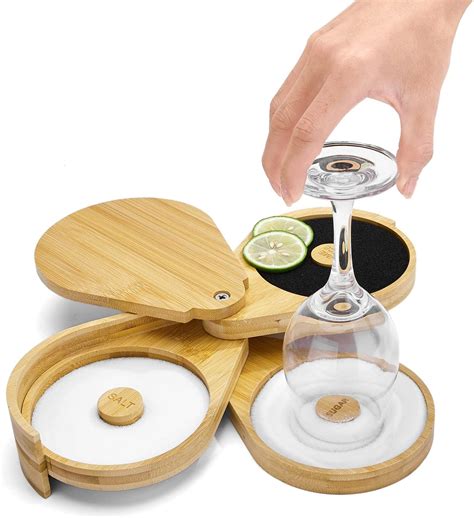 Margarita Salt Rimmer Set,1 Pack 3 Tier Bar Glass Rimmer Bamboo Wood ...