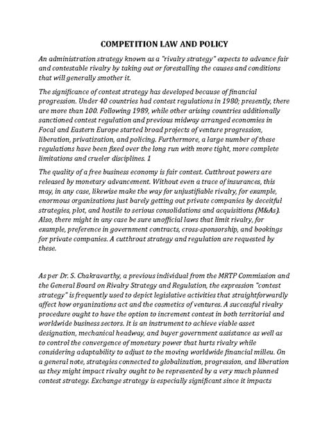 Competition LAW AND Policy - COMPETITION LAW AND POLICY An ...