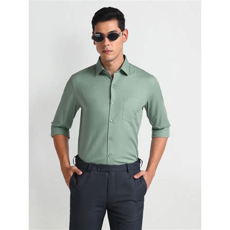 Buy Arrow Green Vertical Stripe Twill Shirt Online