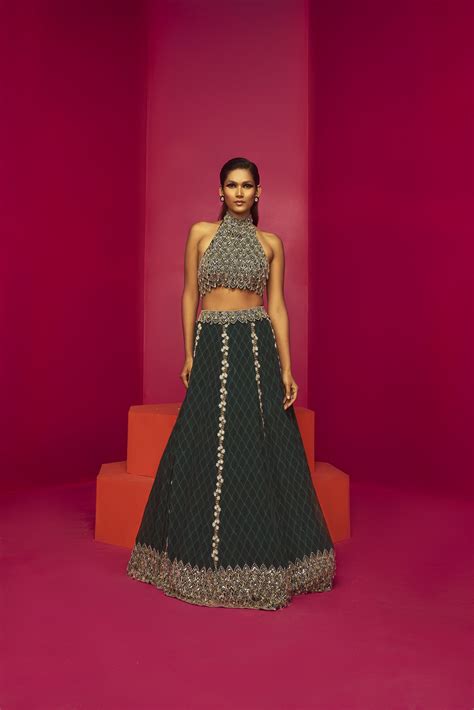 Halter Neck Blouse With Flared Lehenga – Priyam