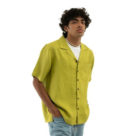 Cannabie ORIGINALS Cuban Collar Hemp Shirt Solid Green | Slimjim India ...