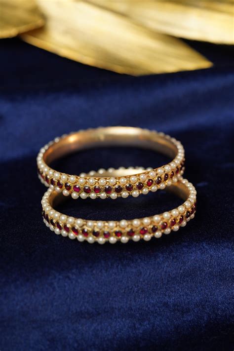 Best Pearl Bangle with Maroon Stone | New 2025 – shanthitailors