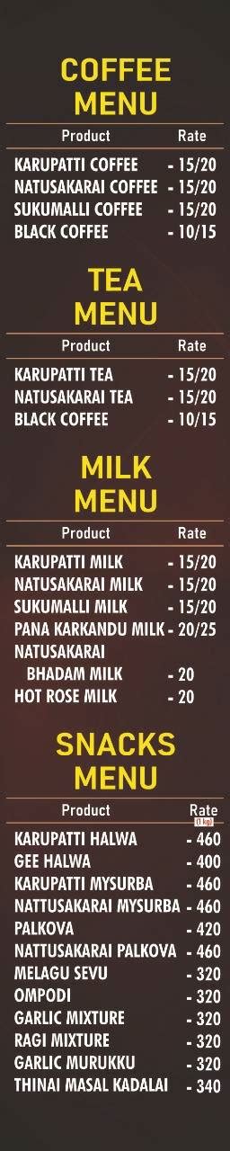 Menu at Alanganallur Karupatti Coffee Vellore, Vellore