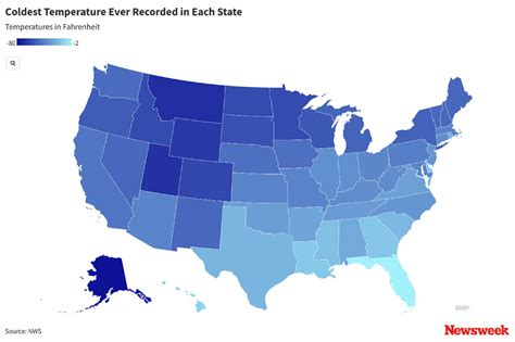 Map Shows Coldest Temperature Ever Recorded in Each State - Newsweek