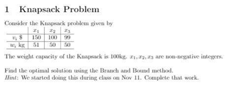 Image result for Knapsack Problem Question