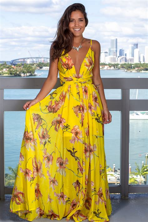 Yellow Floral Maxi Dress with Twist Front | Floral print maxi dress ...