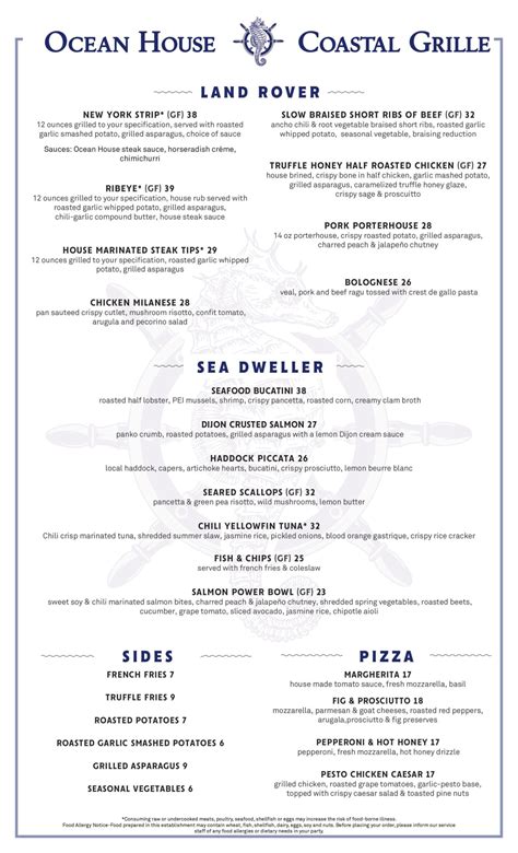 Seafood Menu | Ocean House Coastal Grille