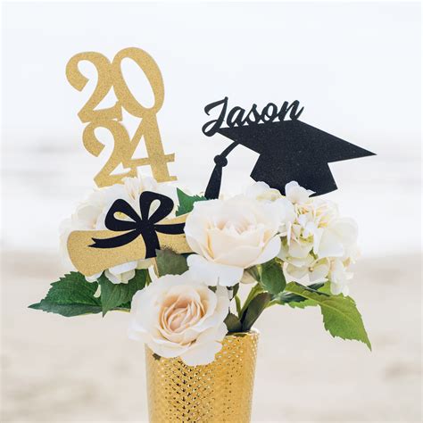 Graduation Flower Centerpieces Gold & Black Graduation Party 12