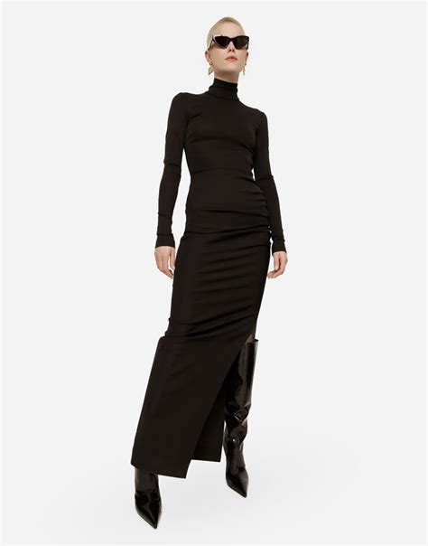 Long jersey Milano rib dress in Brown for Women | Dolce&Gabbana®
