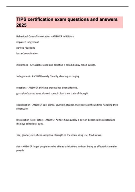 TIPS certification exam questions and answers 2025 - TIPS - Stuvia US