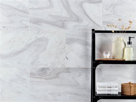 Bravado 12x24 Polished White Marble Tile | Floor and Decor