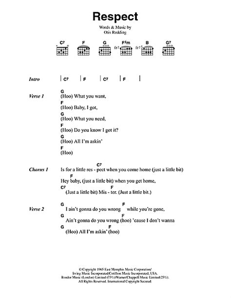 Respect sheet music by Aretha Franklin (Lyrics & Chords – 42318)
