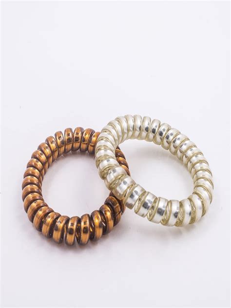 Jewelz Shiny Bronze and Silver Spiral Rubber Band for Women and Girls ...