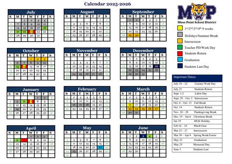 2025 - 2026 School Calendar | Moss Point School District