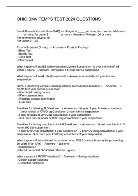 OHIO BMV TEMPS TEST 2024 QUESTIONS - OHIO BMV TEMPS - Stuvia US