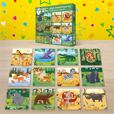 12 in a Box Jungle Animal Puzzles | Preschool Educational Activity for ...