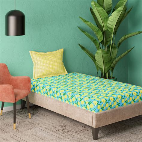 Buy PORTICO Marvella Blue Printed Cotton Single Bedsheet Set ...