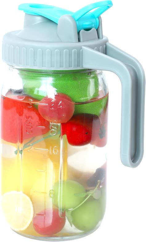 Amazon.com: Mason Jar Pitcher With Pour Spout 32 OZ Wide Mouth Glass ...