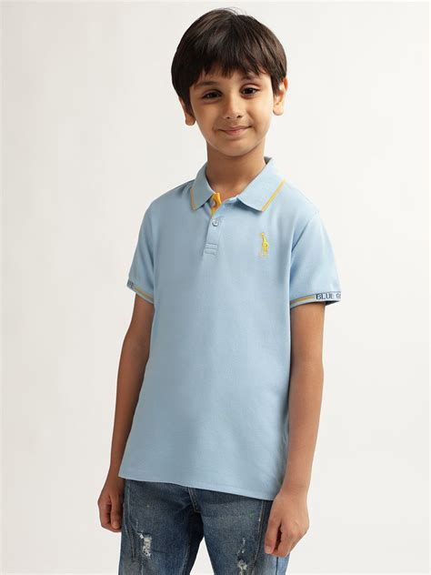 Blue Giraffe Boys Blue Solid Polo Collar T-shirt - Iconic India