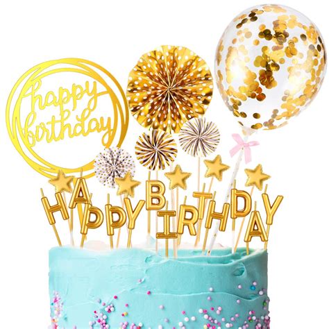 Buy Party Propz Happy Birthday Cake Topper (Confetti Cake Topper - Gold ...