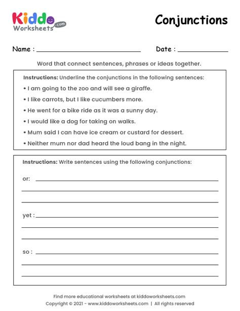 Image result for Conjunctions Worksheet