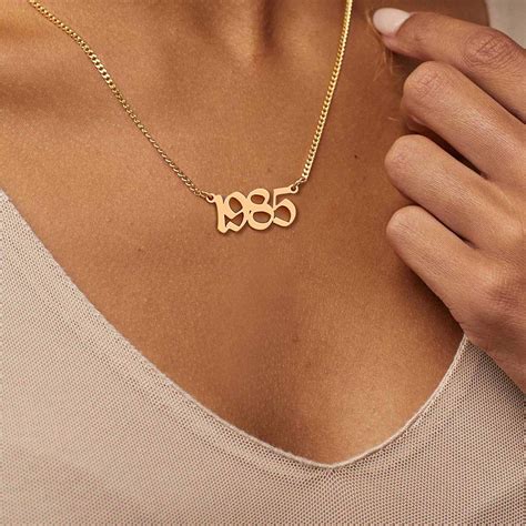 Buy Ursteel Birth Year Number Necklace, 18K Gold Plated Old English ...