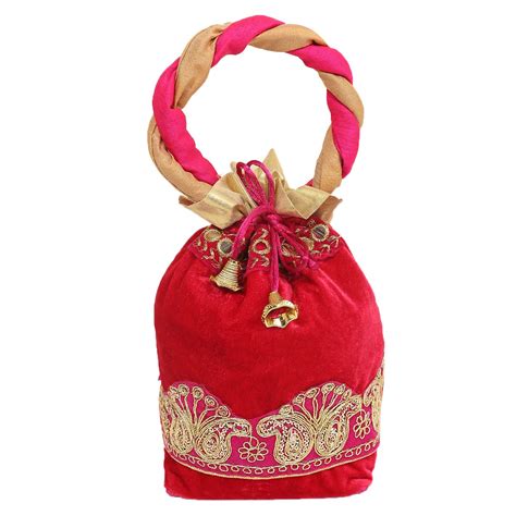 Kuber Industries Checkered Velvet Rajasthani Potli Bag,Red,Standard ...