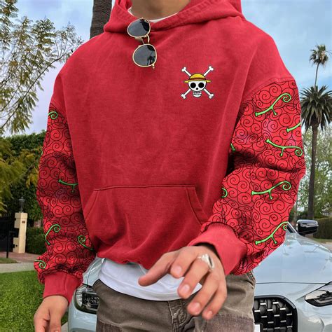 Unisex Retro One Piece Hoodie Red-S | One piece hoodie, Hoodie print ...