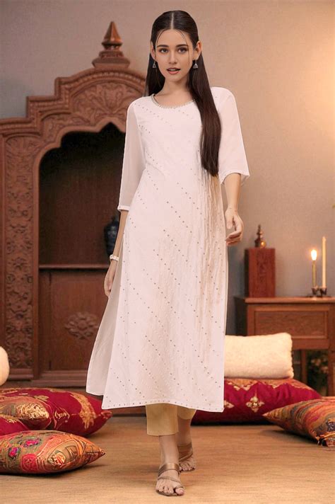 Buy White Schiffli Embroidered Rayon Straight Kurta with Sequins Online ...