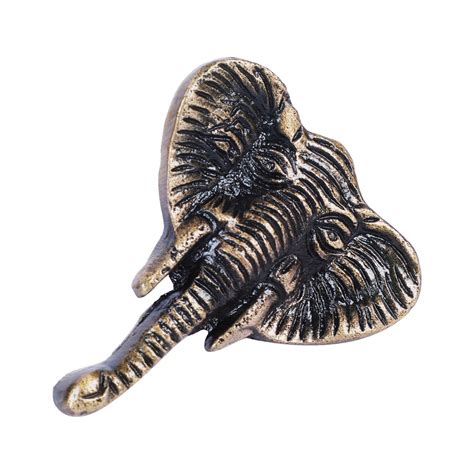 Elephant Head Design Cabinet/Wardrobe Knobs Antique Brass Finish, Pack of 6