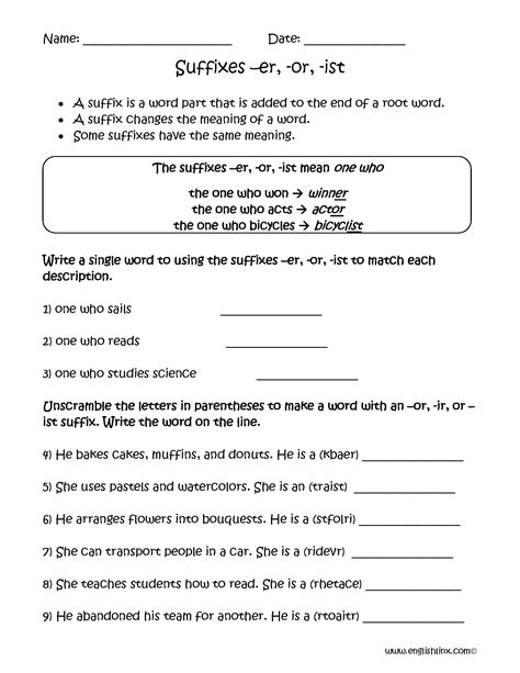 Suffixes Worksheets | Printable Word Endings Practice